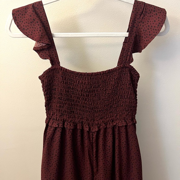 Francesca’s Mi Amor Becca Ruffle Strap Jumpsuit - XS, Burgundy Red/Black Print - Picture 5 of 10
